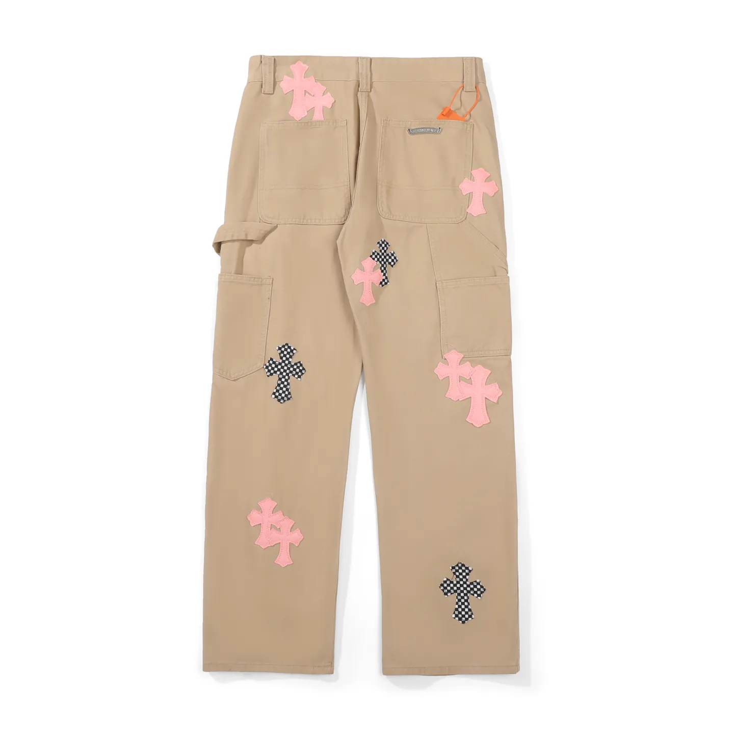 P270 CHROME HEARTS 2025 new khaki logging pink checkerboard cross leather couple style loose jeans Top ceiling quality Styles with different washed textures are very friendly to people with thin legs and thick legs. The straight and loose version is very flattering to the leg shape. The moderate length will never go out of style, easy to match with casually, the basic styling of various styles, a must-have in the wardrobe! The fabric is stiff but also makes the upper body soft without losing texture. The washing process is even more perfect. It is a must-have item for everyone! ! ! Color: Khaki Size: 28/30/32/34 Waist: 75/80/85/90 Knee: 45.5/47/48.5/50 Pants length: 102/104/106/108